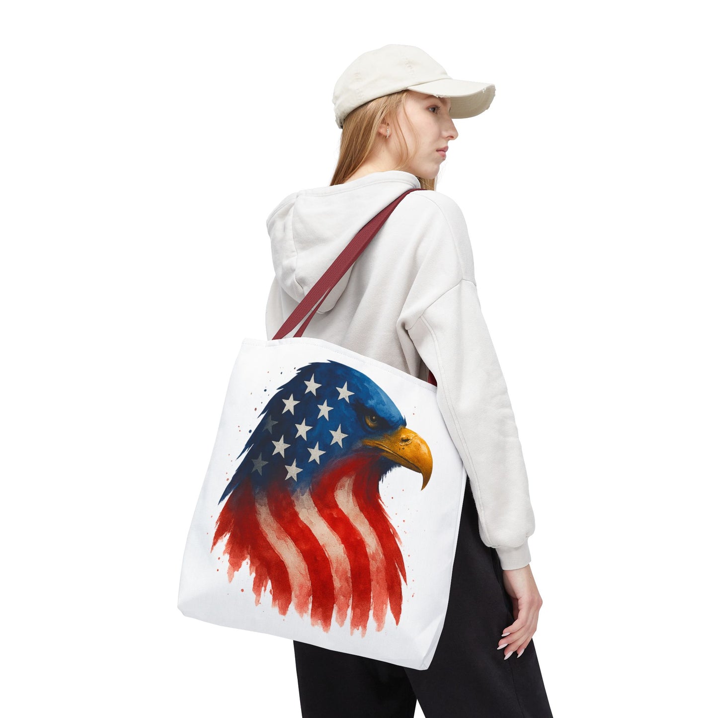 Patriotic Eagle Tote Bag USA Flag Canvas Carryall - Eco-Friendly Independence Day, Memorial Day Gift for Veterans, Reusable Shopping Bag