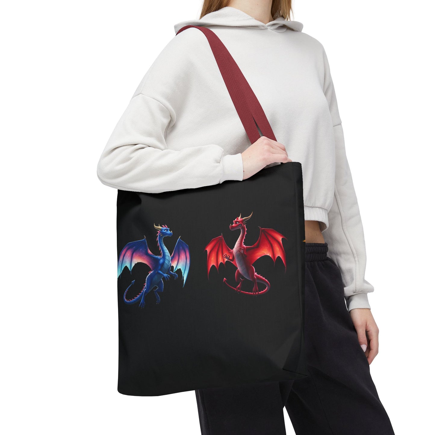 Double-Sided Fantasy Dragon Tote Bag - Cute Green & Blue-Red Dragons, Eco Canvas Book Lover Gift, Reusable Shopping Tote