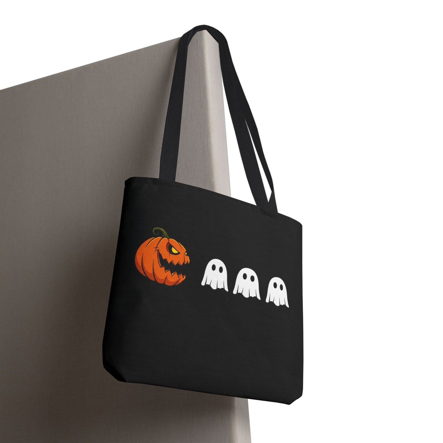 Halloween pumpkin ghost tote bag, spooky trick or treat canvas bag, ghost pumpkin design reusable tote, spooky season gift tote