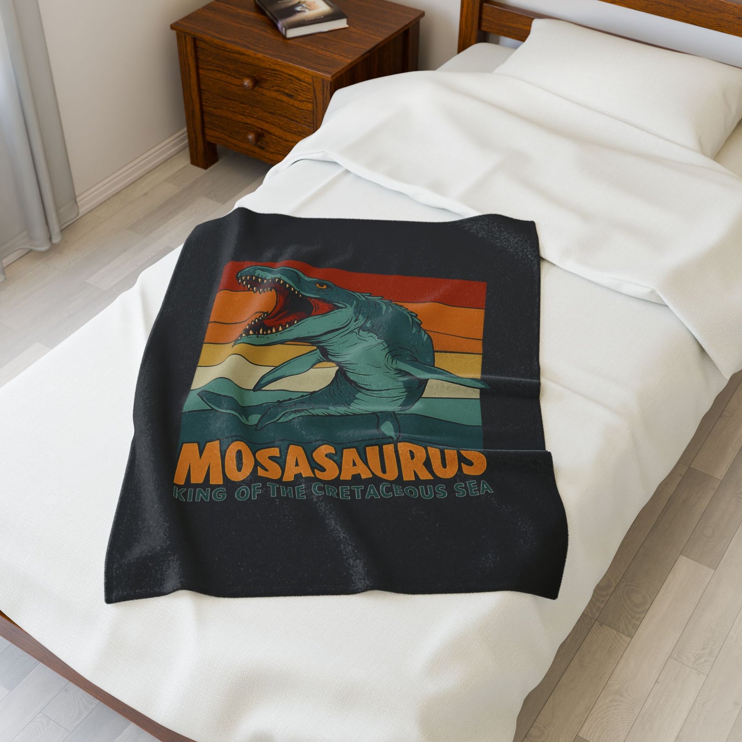 Mosasaurus Dinosaur Blanket - 100% Polyester Fleece Throw, Retro Sea Monster Bedding, Dinosaur Gift for Kids and Adults, Cozy Bed Decor