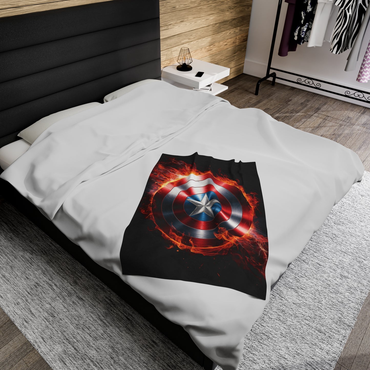 Plush Blanket Shield Flames Design