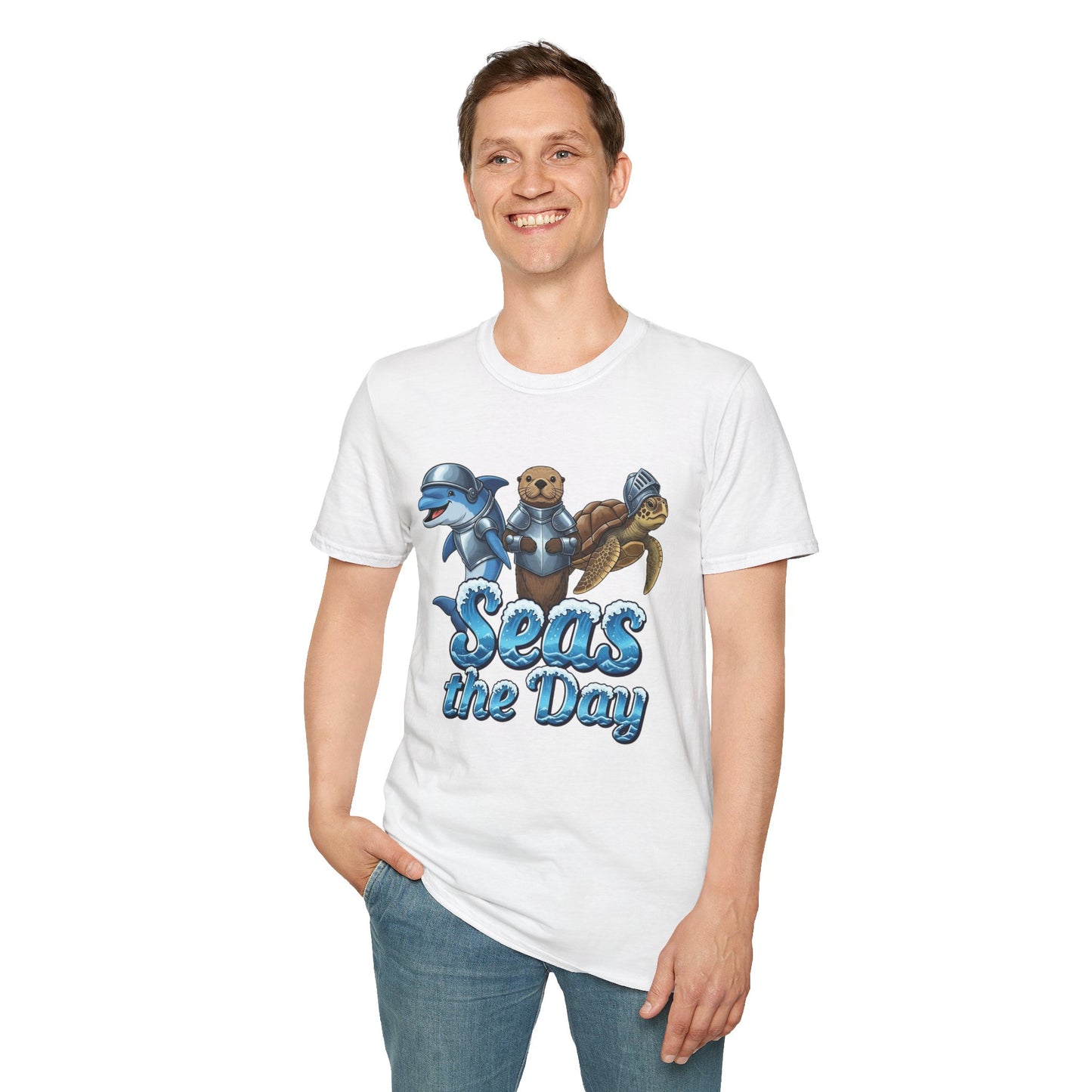 Seas the Day Shirt | Ocean Knight Animals Dolphin Otter Turtle Graphic Tee | Funny Sea Life Adventure Tee | Gift for Beach Lovers