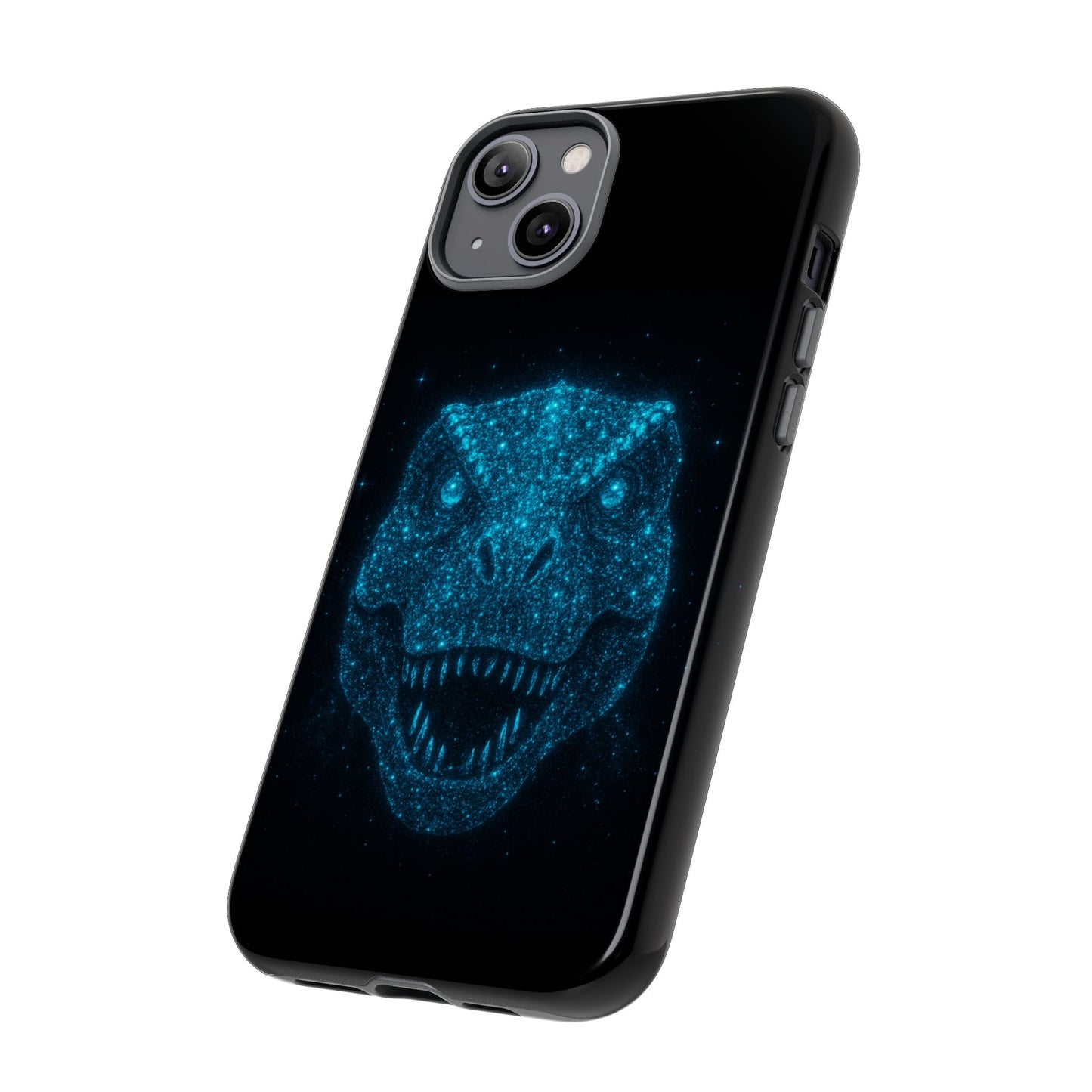 Bioluminescent Particle T-Rex iPhone Case - Galaxy-Style Cosmic Dino on Tough Dual-Layer Cover, Gift for Dino & Space Fans