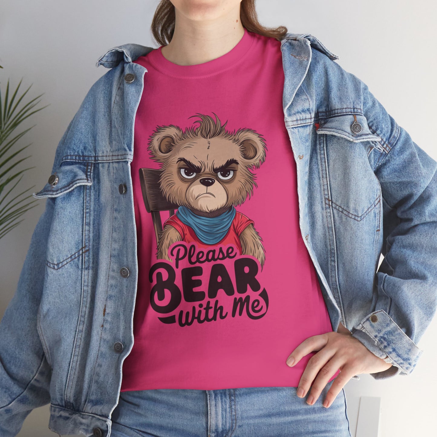 Grumpy Bear Graphic Tee – Please Bear With Me Shirt – Funny Animal T‑shirt – Sarcastic Humor Gift – Cute Bear Meme Art Tee