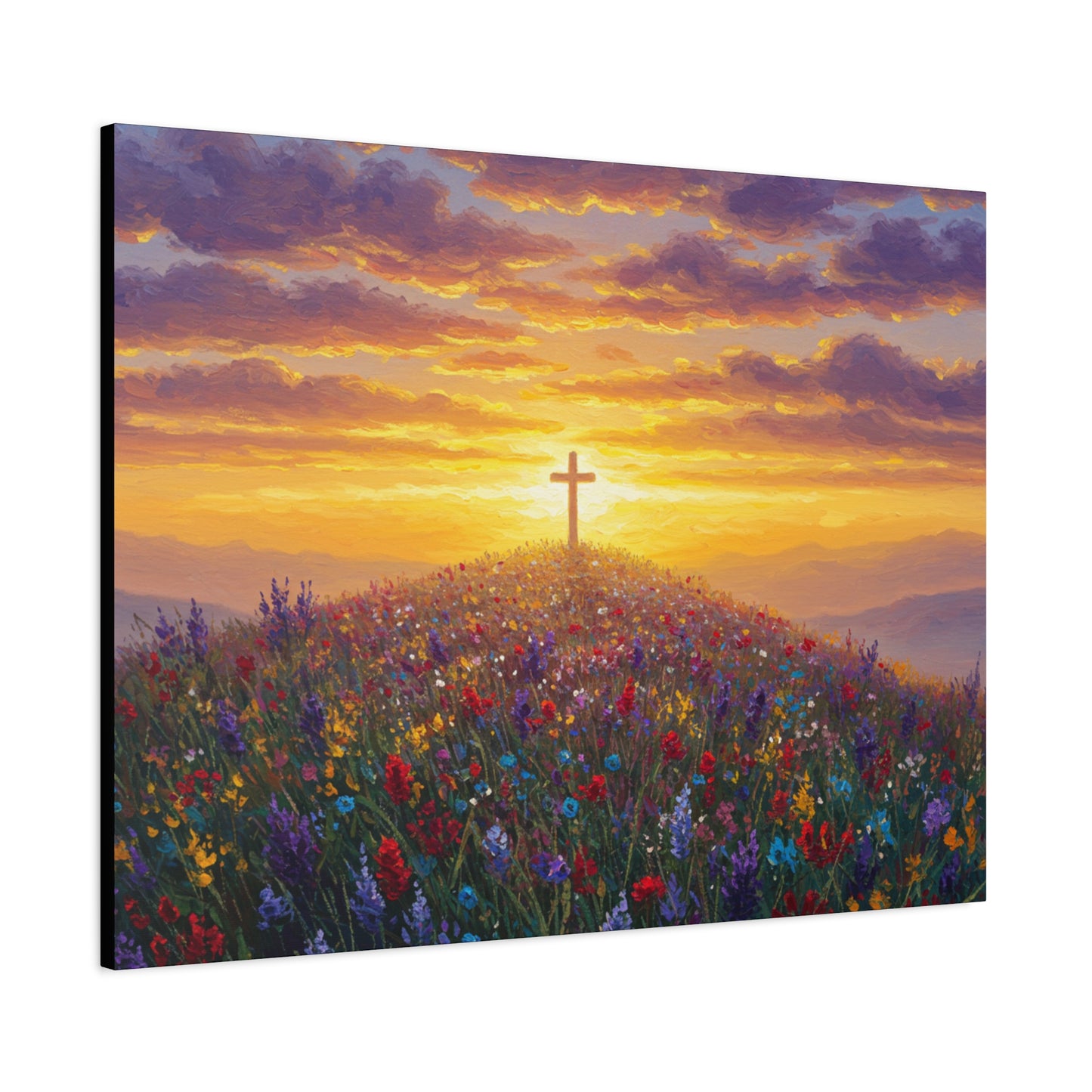 Canvas Artwork Cross on Hill Christian Painting in style of Monet Spiritual Decor Faith Painting Religious Gift