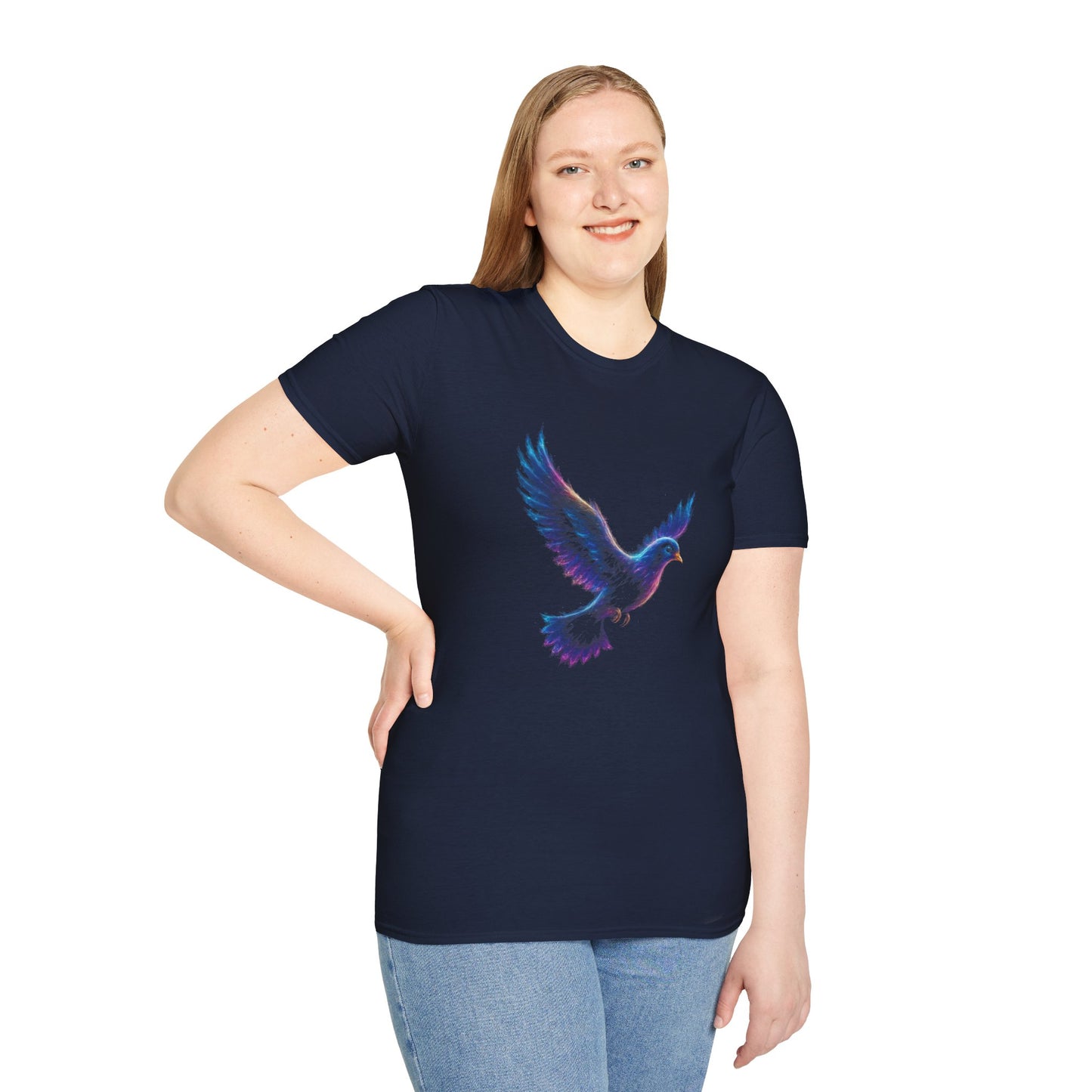 Abstract Dove Graphic Tee | Neon Spiritual Bird T-Shirt, Christian Symbol of Peace, Colorful Artsy Faith Shirt, Unique Religious Gift