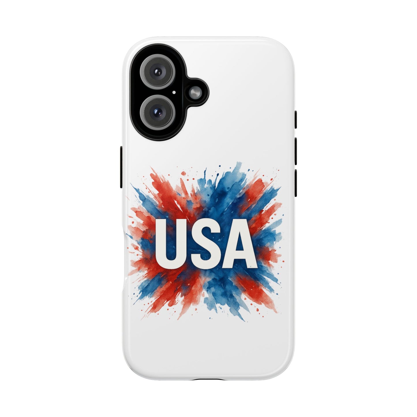 USA Splash iPhone Case - Patriotic Red White Blue Tough Cover, Dual-Layer Protection, 4th of July Memorial Day Gift