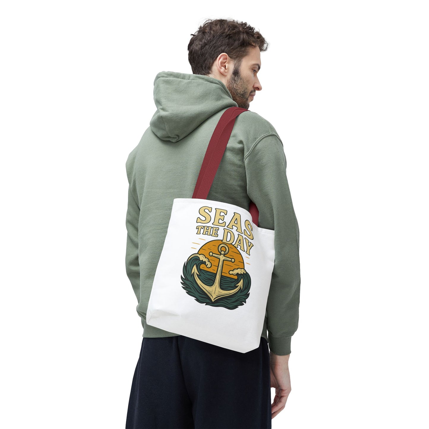 "Seas the Day" Nautical Tote Bag – Funny Beach Quote Canvas Bag with Anchor | Coastal Gift Idea for Summer, Travel, or Daily Use