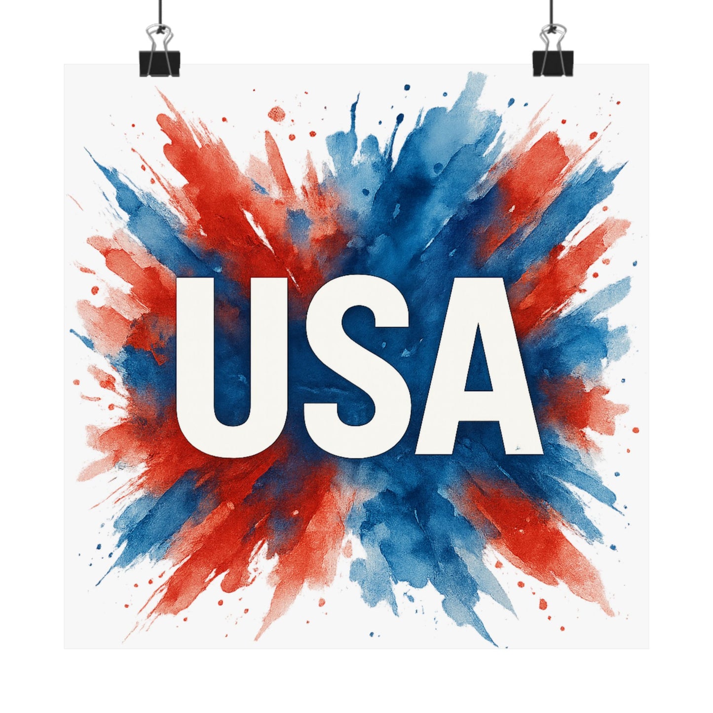 USA Watercolor Poster - Patriotic Red White and Blue Wall Art, 4th of July Decor, Ready-to-Frame American Pride Print