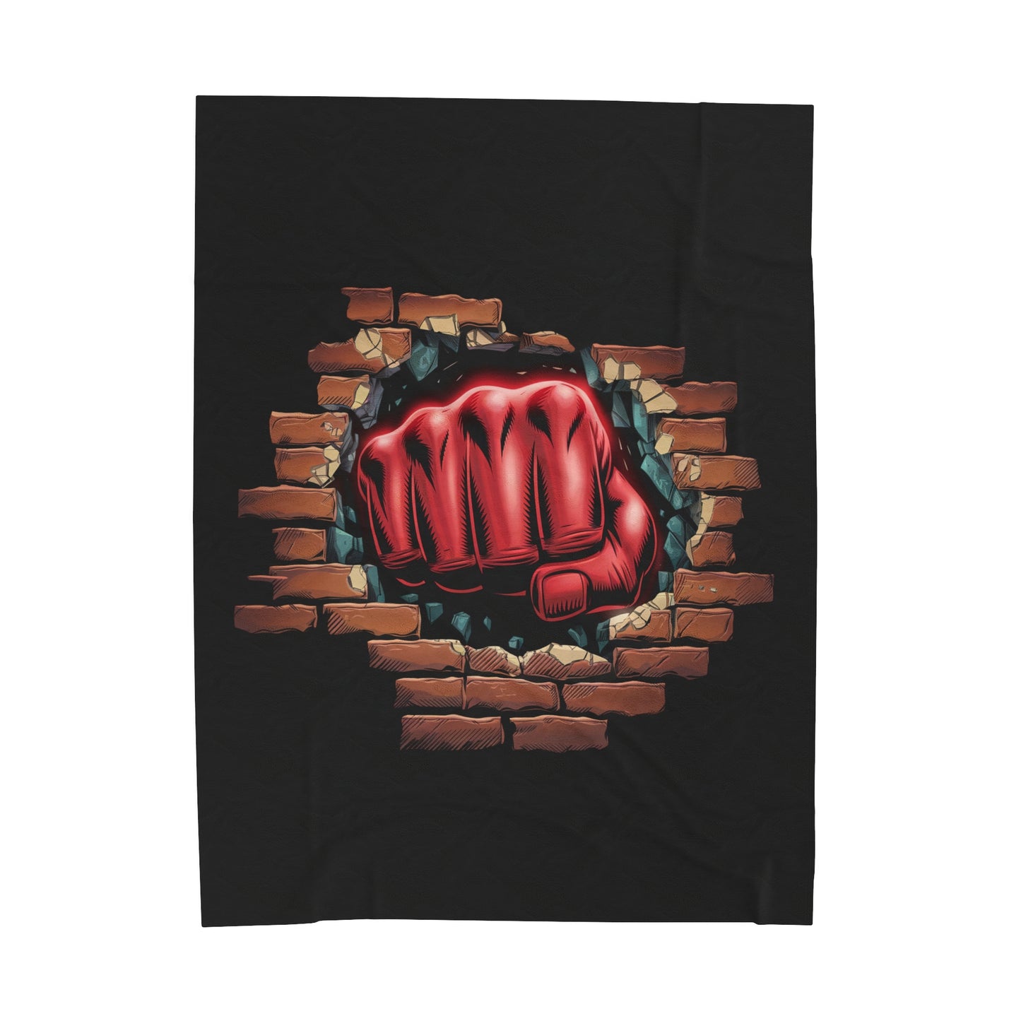 Plush Blanket - Red Fist Smashing Through Brick Wall Design
