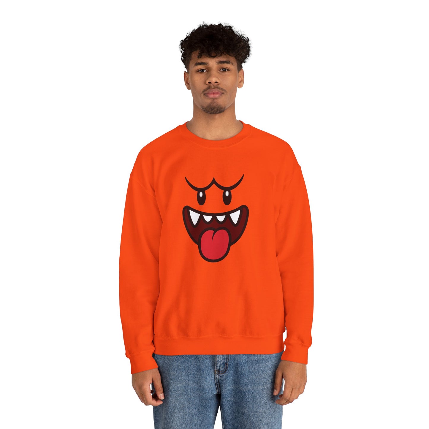 Spooky Grin Sweatshirt, Cartoon Ghost Face Crewneck, Halloween Grinning Ghost Sweatshirt, Cute Monster Smile Pullover, Spooky Season Graphic Sweat