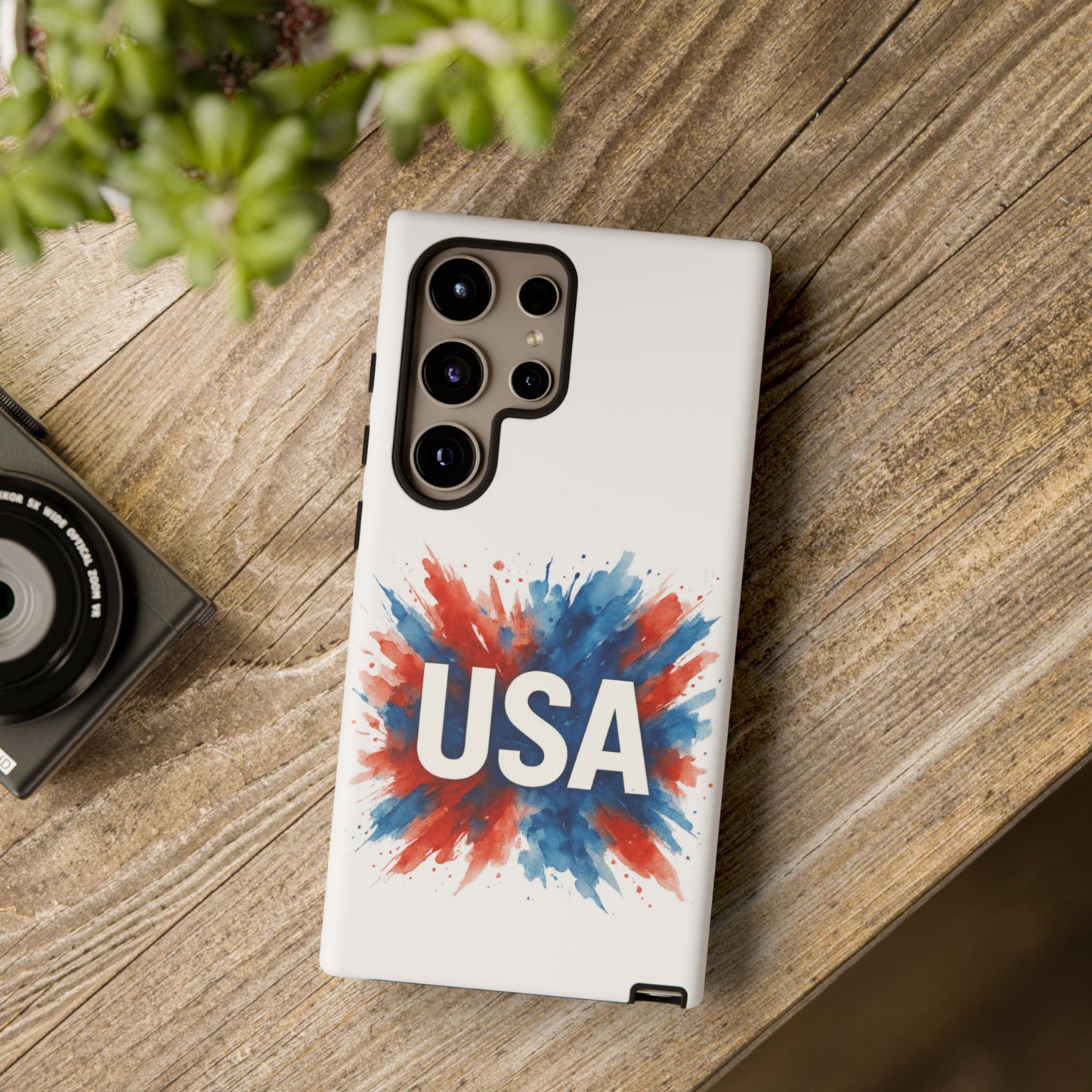 USA Splash Samsung Case - Patriotic Red White Blue Tough Cover, Dual-Layer Protection, 4th of July amd Veteran Gift for Galaxy