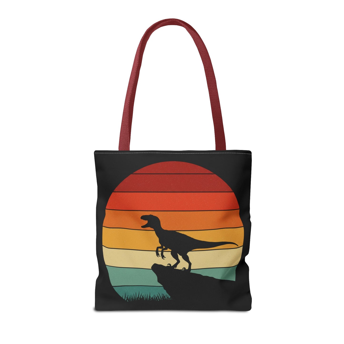 Retro Dino Sunset Tote Bag - Eco Canvas Dinosaur Beach Bag | Sustainable and Stylish Camping, Dino Lover Gift, Reusable Market Tote