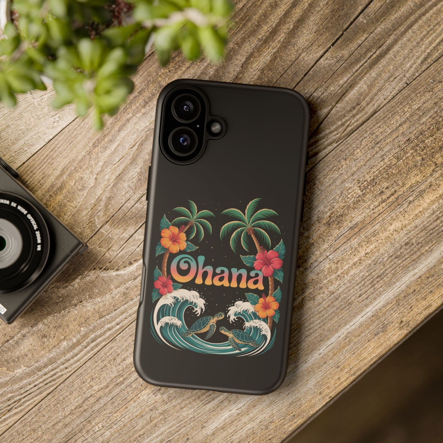 Tropical Ohana iPhone Case - Beach Vibes Cover with Palms, Hibiscus and Turtles - Rugged and Glossy Summer Phone Protector