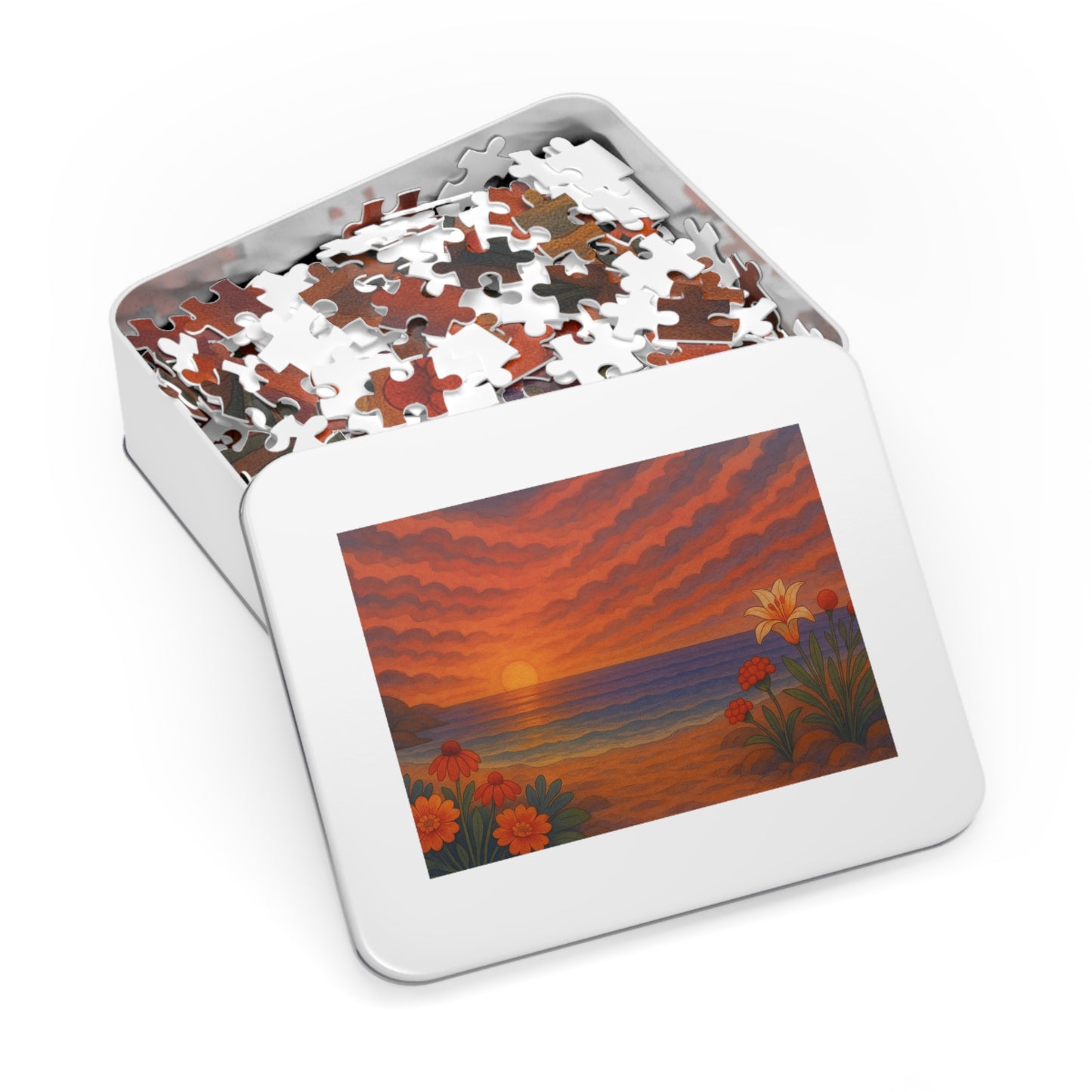 Jigsaw Puzzle: Floral Ocean Sunset Nautical Puzzle Seaside Game Family Fun Night