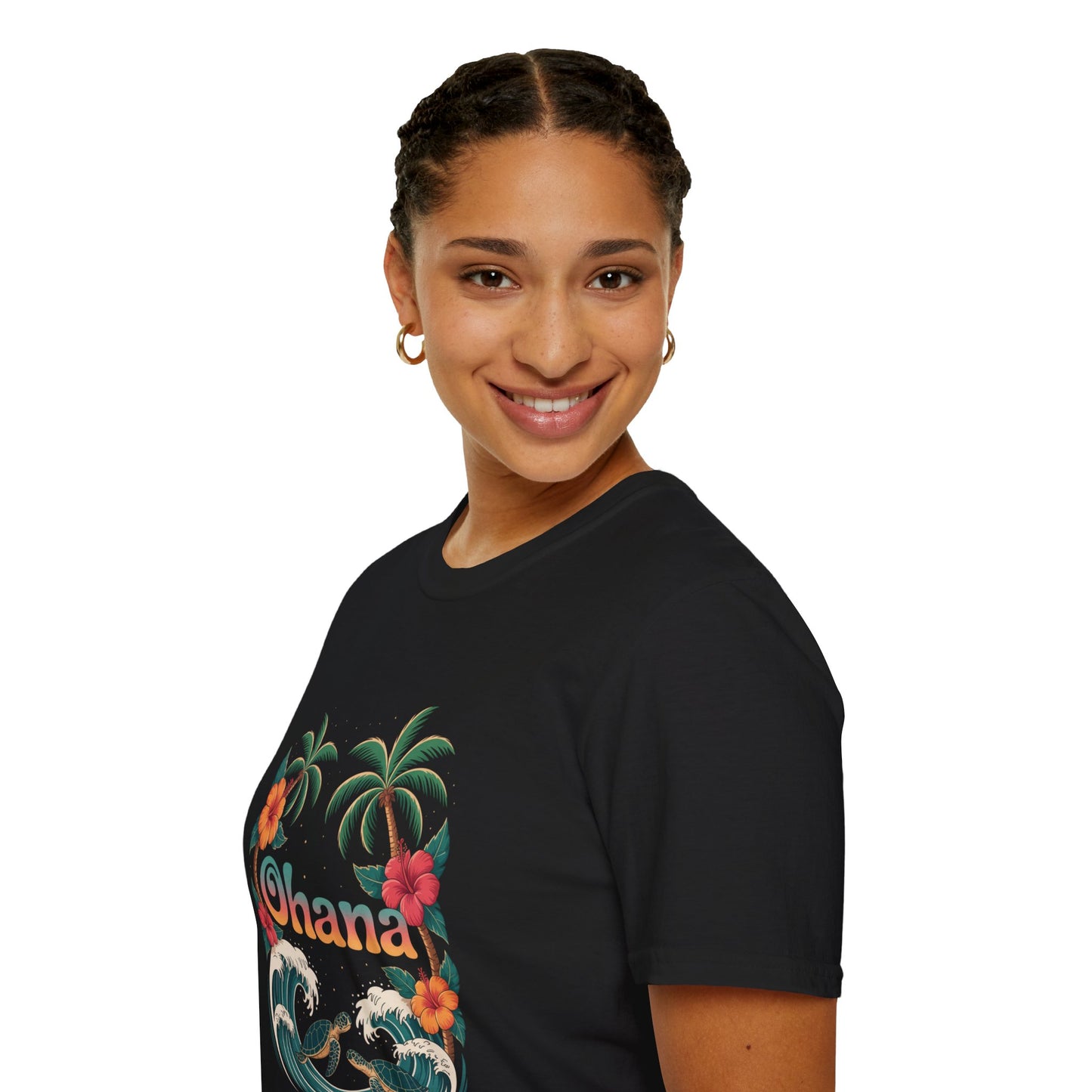 Ohana Shirt - Retro Hawaiian Sea Turtle & Palm Tree Graphic Tee - Tropical Beach Family Gift, Summer Vacation Aesthetic T-Shirt