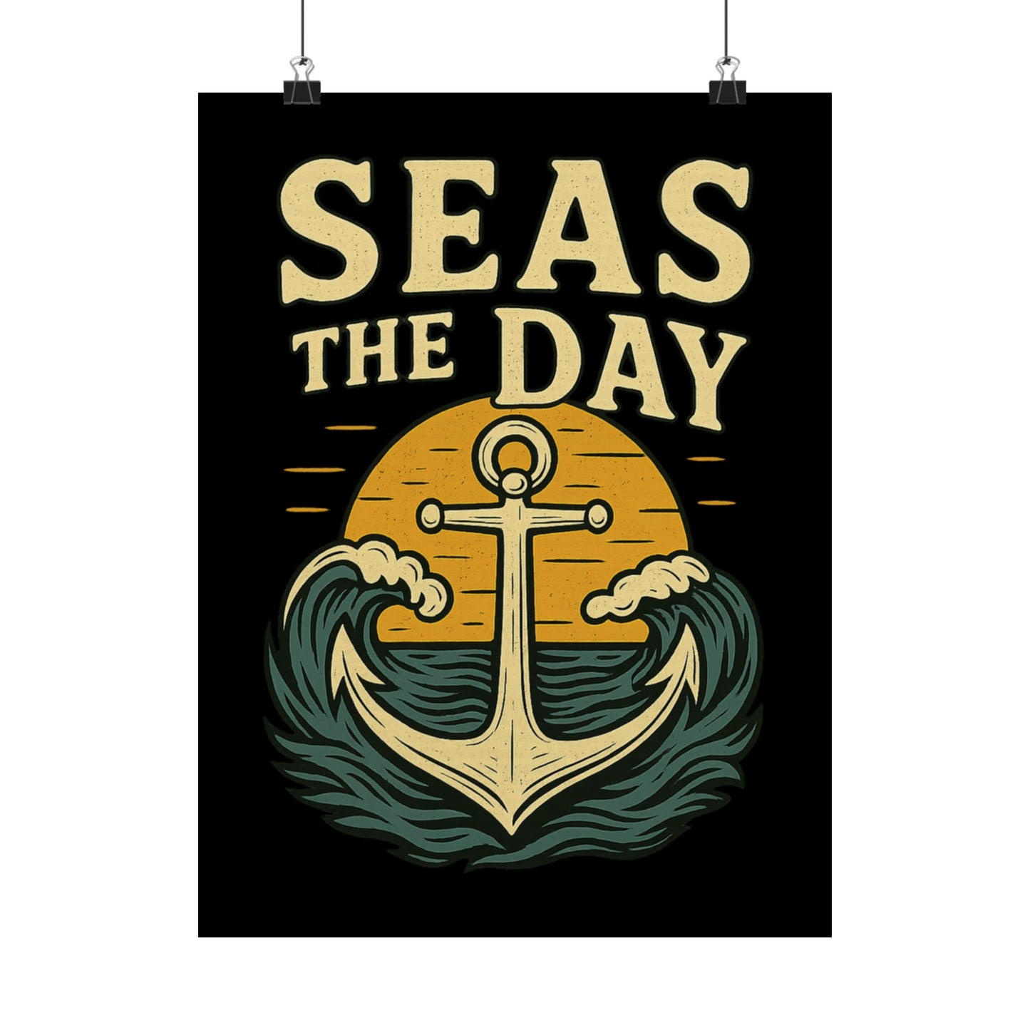 Poster - Seas the Day Anchor Sunset Design Nautical Decor Inspirational Reminder Beach Decoration