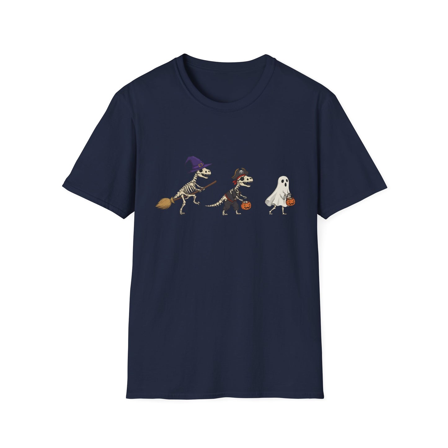 Halloween Dinosaur Skeleton Shirt - Trick-or-Treat Dino Tee, Funny T-Rex Ghost and Witch Costume Shirt, Spooky Cute Skeleton Tee, Unisex
