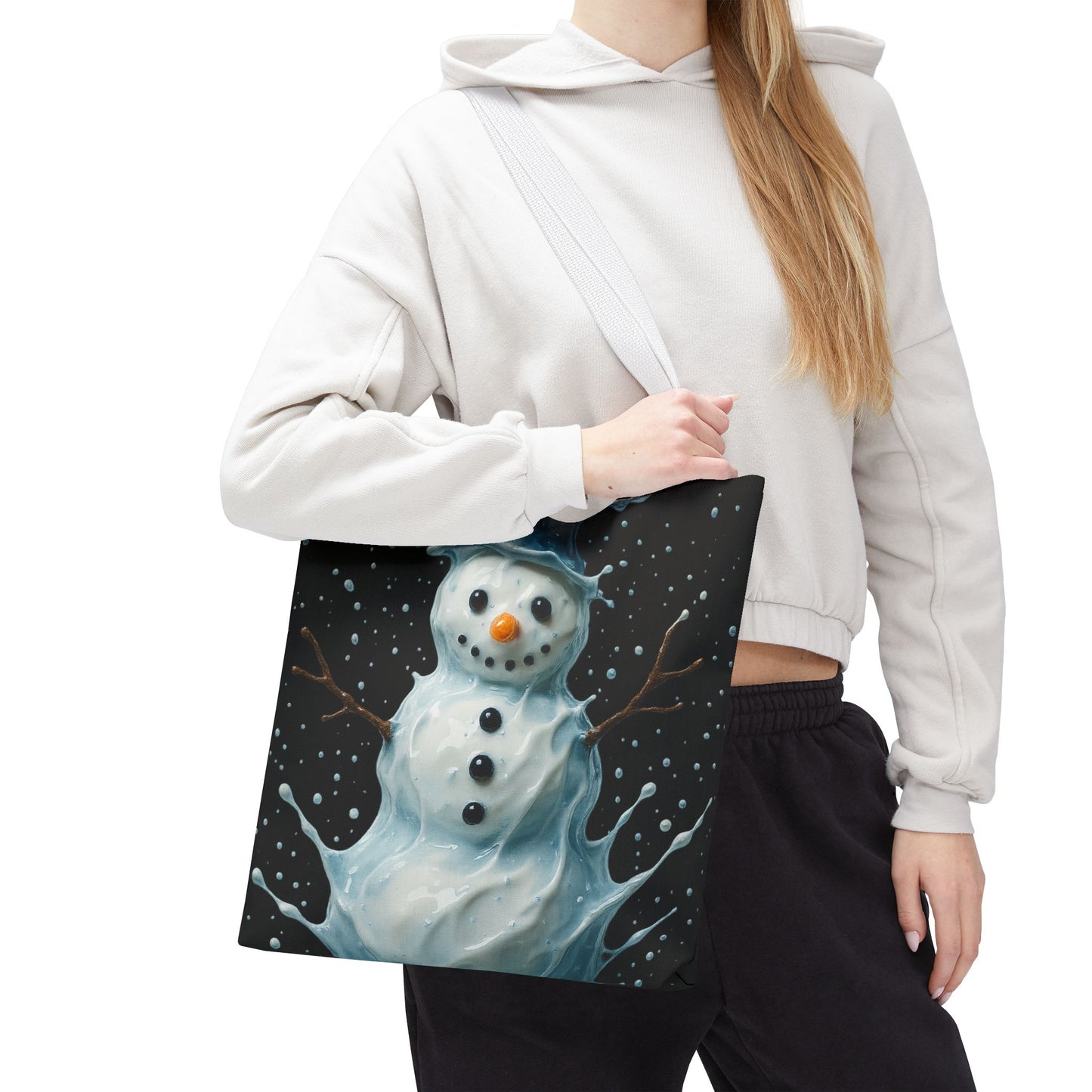 Winter Snowman Tote Bag, Festive Christmas Gift Bag, Holiday Shopping Tote, Snowy Season Accessory, Reusable Winter Art Bag For Everyday Use