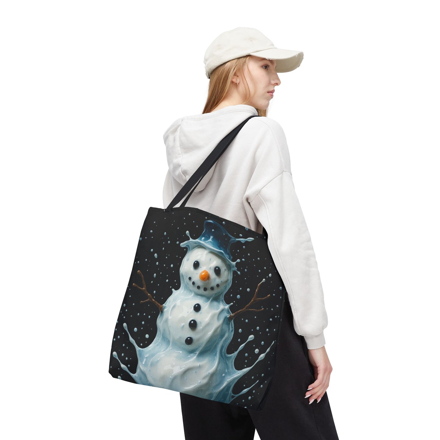 Winter Snowman Tote Bag, Festive Christmas Gift Bag, Holiday Shopping Tote, Snowy Season Accessory, Reusable Winter Art Bag For Everyday Use