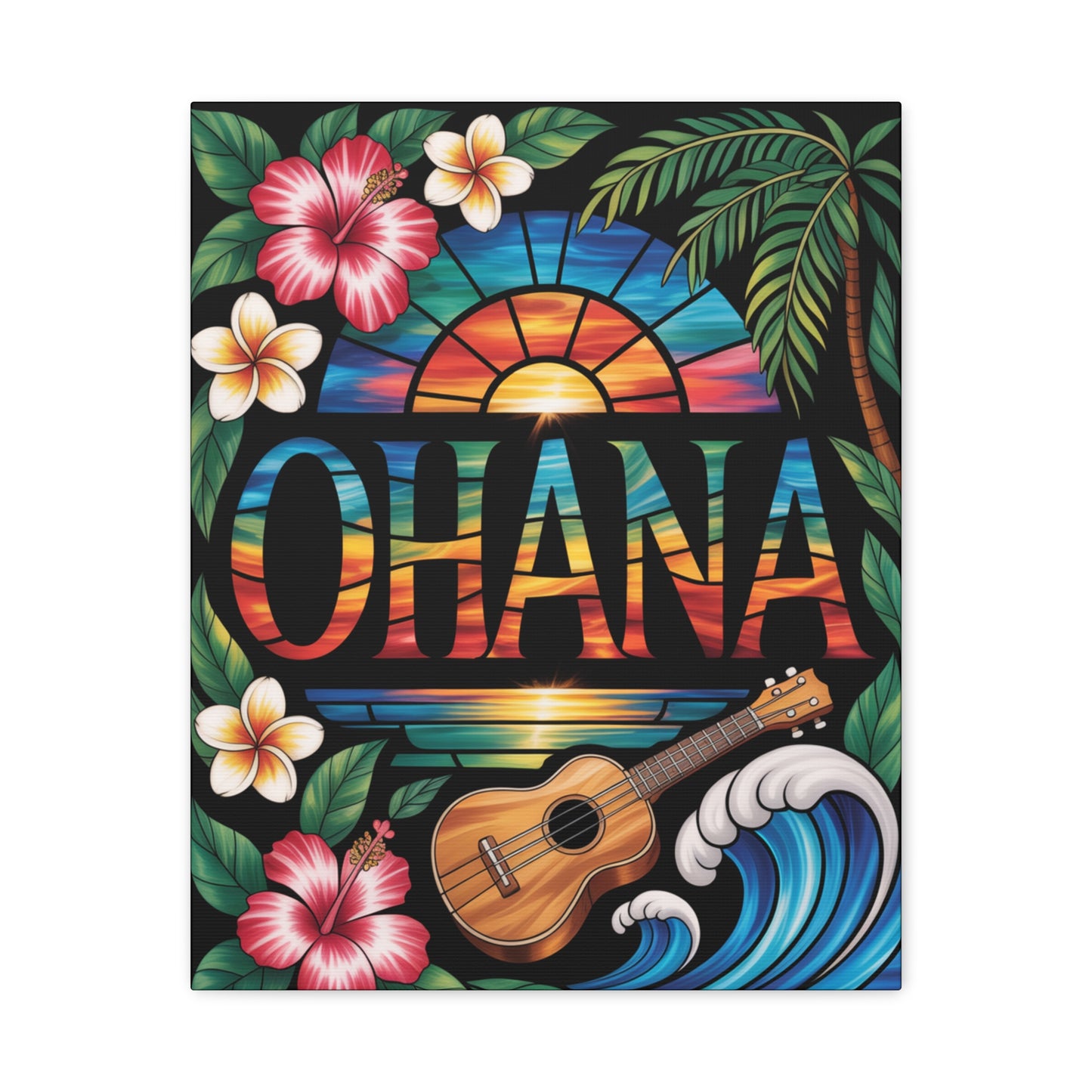Ohana Canvas Wall Art - Hawaiian Tropical Sunset Print, Family Quote Home Decor, Aloha Vibes