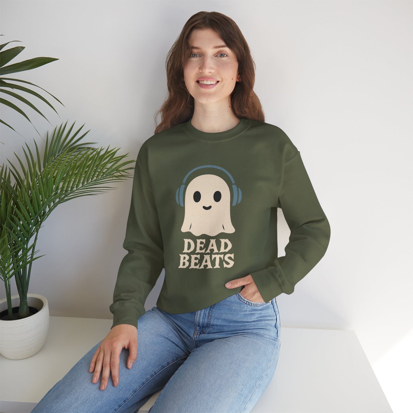 Dead Beats Ghost Sweatshirt, Funny Halloween Crewneck, Spooky Season Pullover, Music Lover Halloween Shirt, Cute Ghost Graphic Top