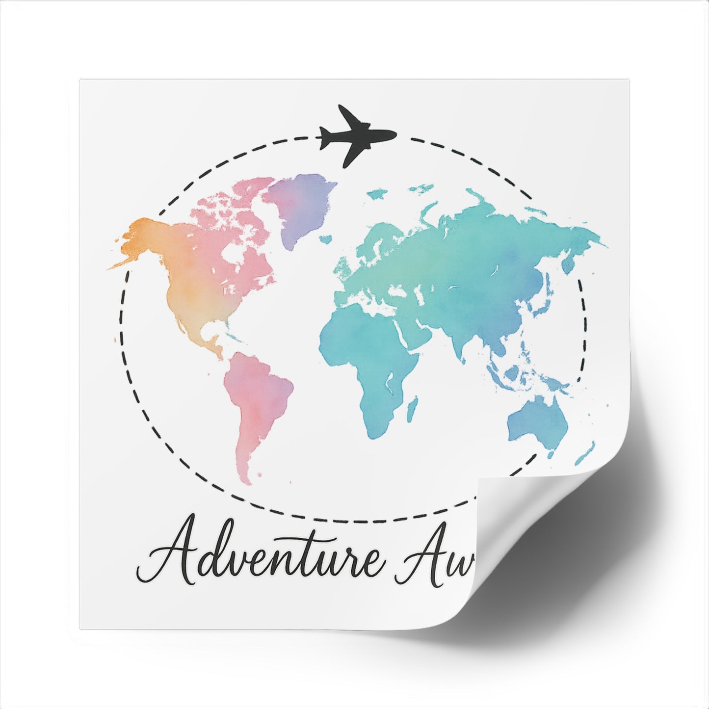 Watercolor Adventure Awaits World Map Sticker - Travel Vinyl Laptop Decal, Wanderlust Gift, Waterproof Aesthetic Globe Sticker