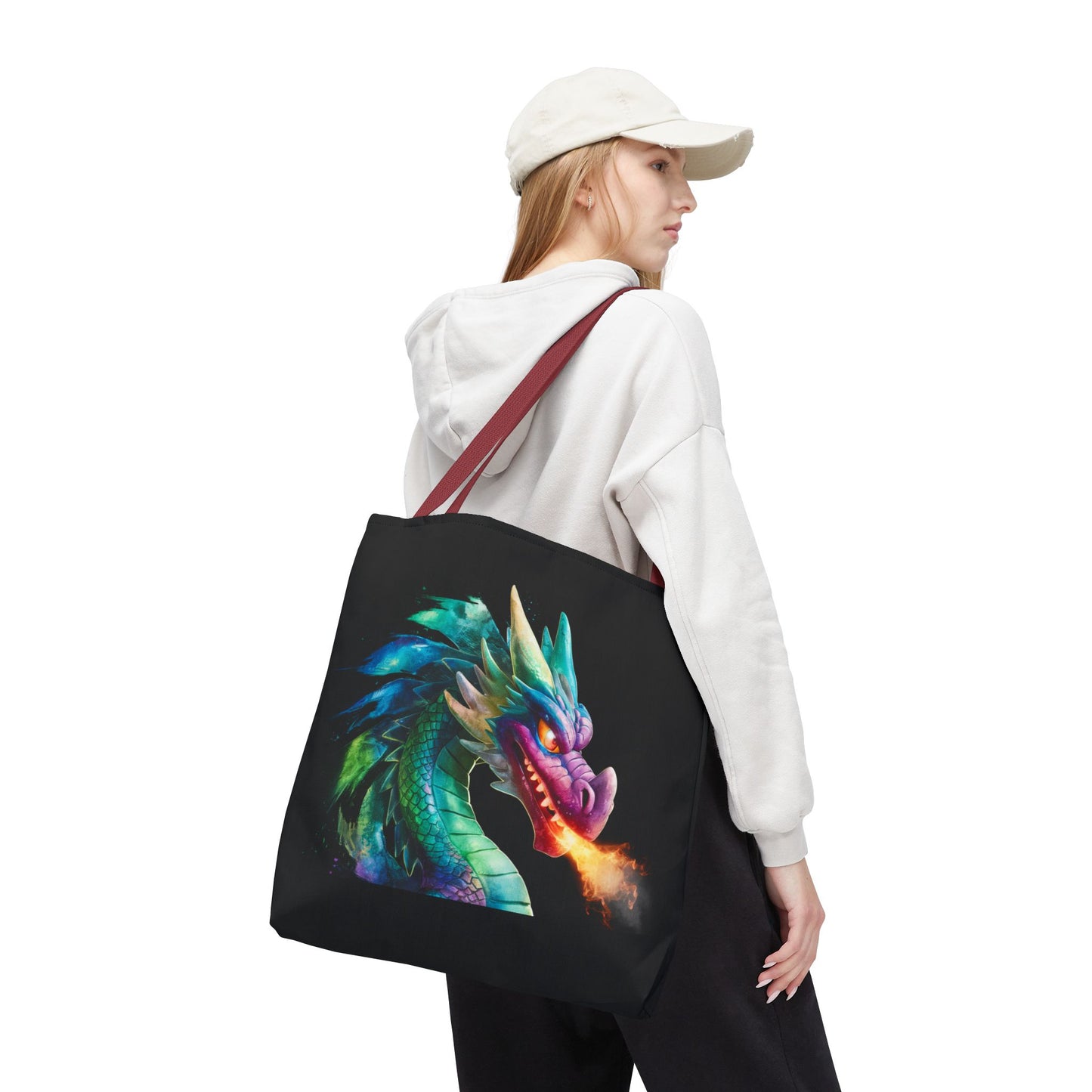 Double-Sided Fierce Dragon Canvas Tote - Colorful Fire-Breathing Fantasy, Eco Reusable Bag, Gift for Dragon Lover