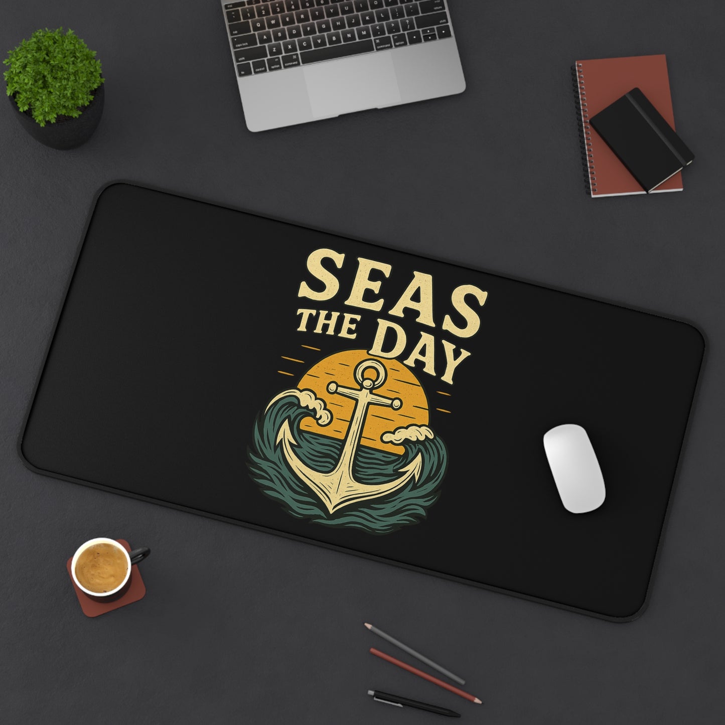 Seas the Day Mouse Pad – Nautical Desk Mat with Anchor Design | Funny Office Gift for Coworkers, Ocean Lovers & Home Office Setup