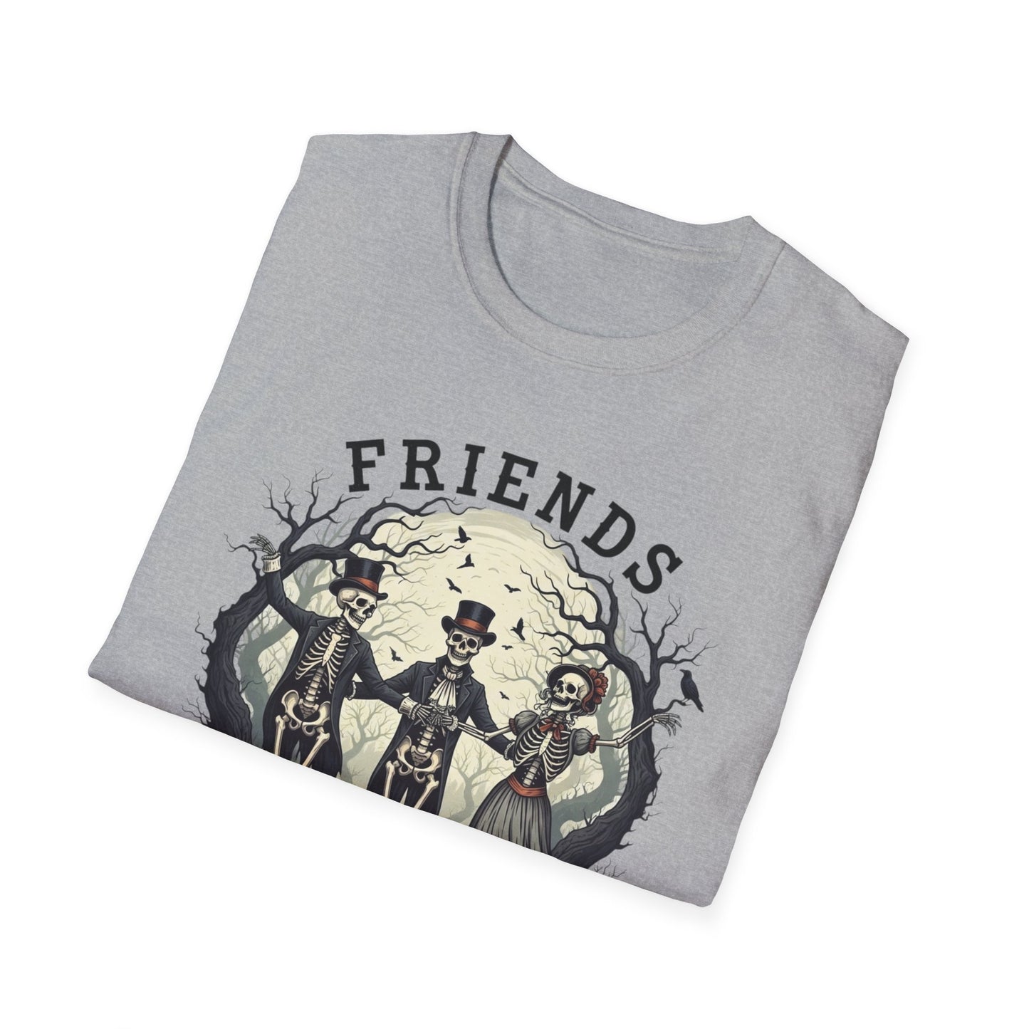 Friends Till The End Skeleton Tee | Dancing Skeleton Friends Shirt | Halloween Gothic BFF Gift | Unisex Heather Grey Graphic T-Shirt