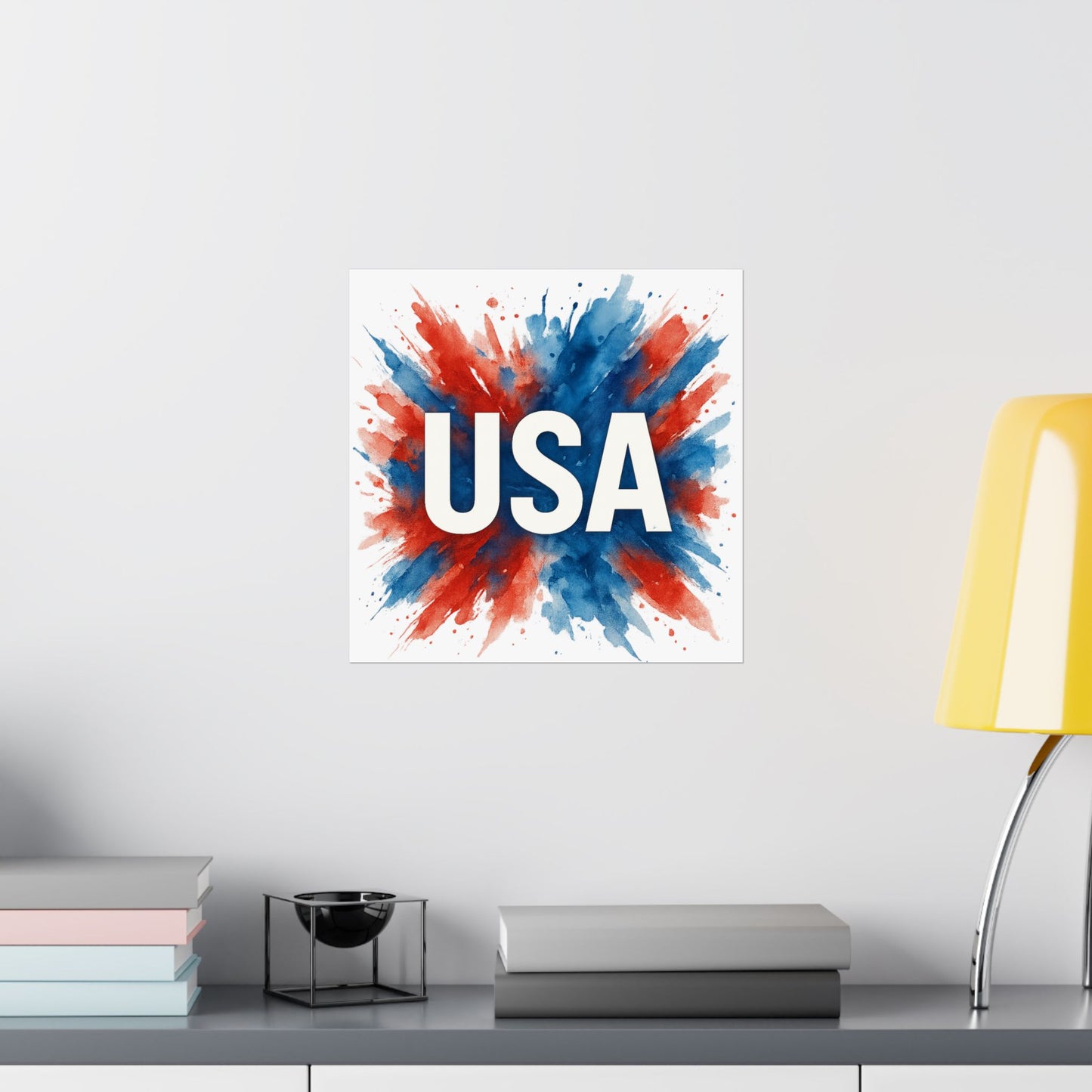 USA Watercolor Poster - Patriotic Red White and Blue Wall Art, 4th of July Decor, Ready-to-Frame American Pride Print