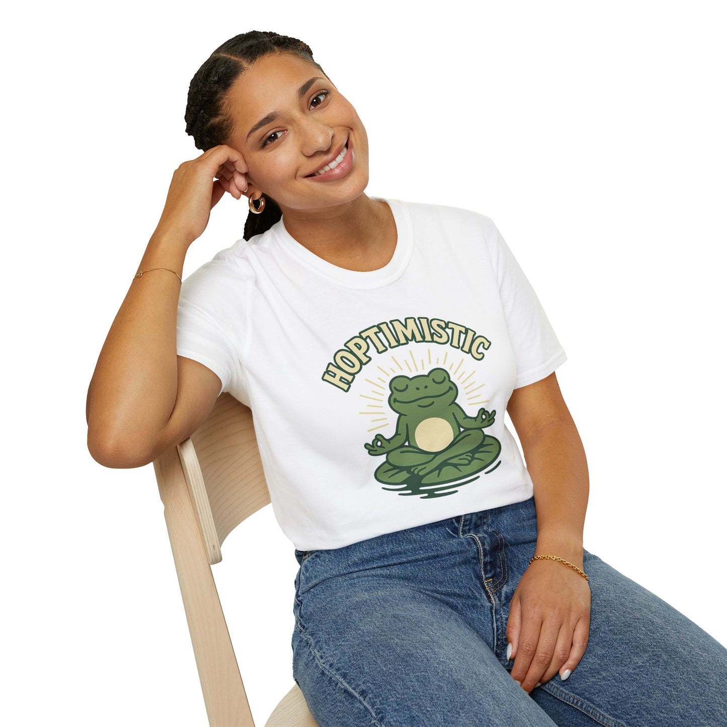 HOPTIMISTIC Relaxed Zen Frog T-Shirt • Cute Animal Graphic Tee • Mindful Yoga Frog Humor • Unisex Gift • Nature Lover Shirt