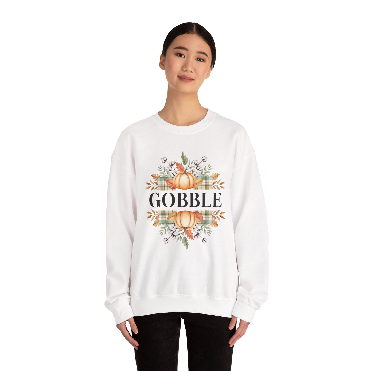 Gobble Turkey Sweatshirt, Thanksgiving Gobble Crewneck, Autumn Pumpkin Leaves Pullover, Fall Graphic Sweatshirt, Cozy Turkey Shirt