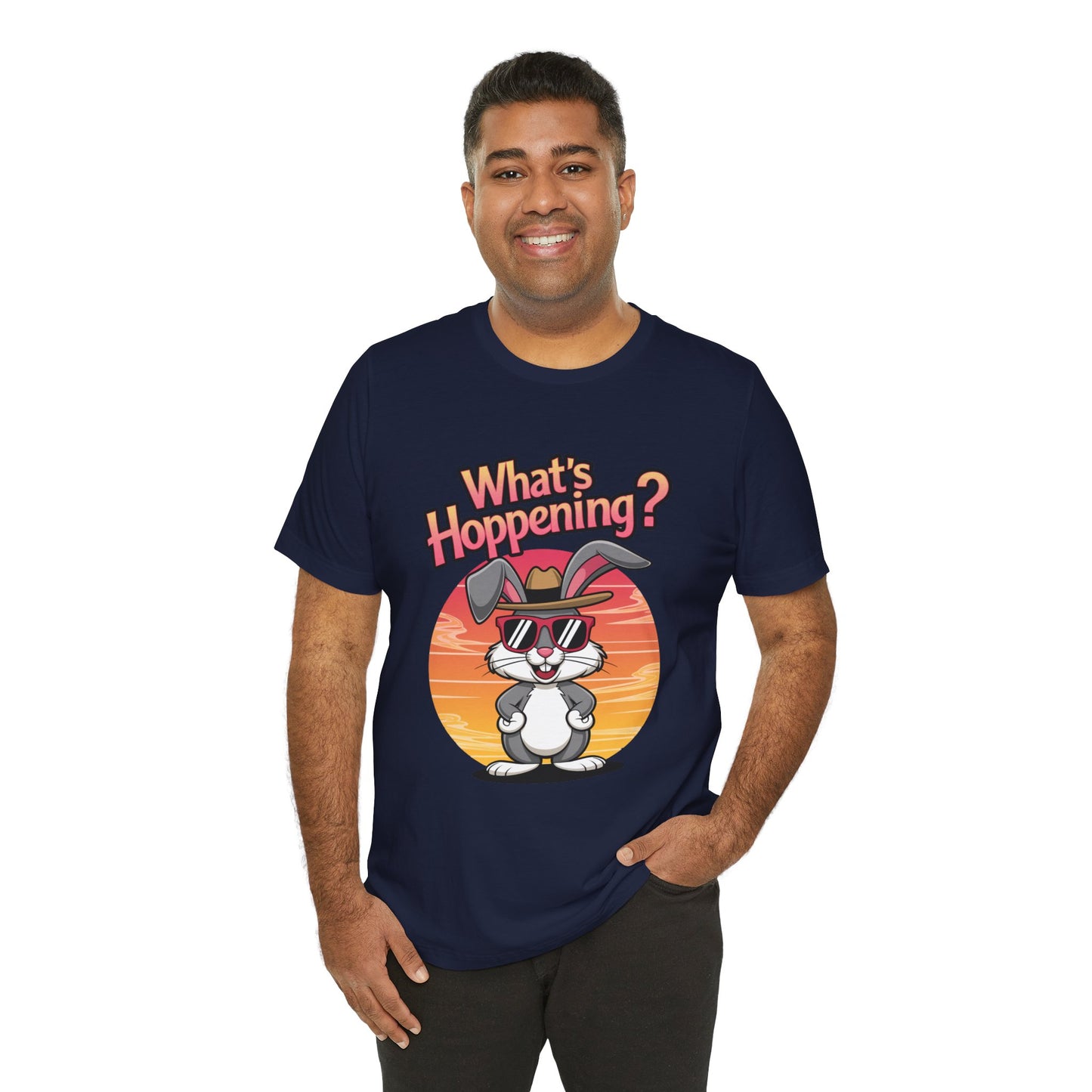 What’s Hoppening Funny Bunny Shirt – Cute Rabbit Pun T-Shirt – Sunset Graphic Tee for Animal Lovers, Easter, and Pun Enthusiasts