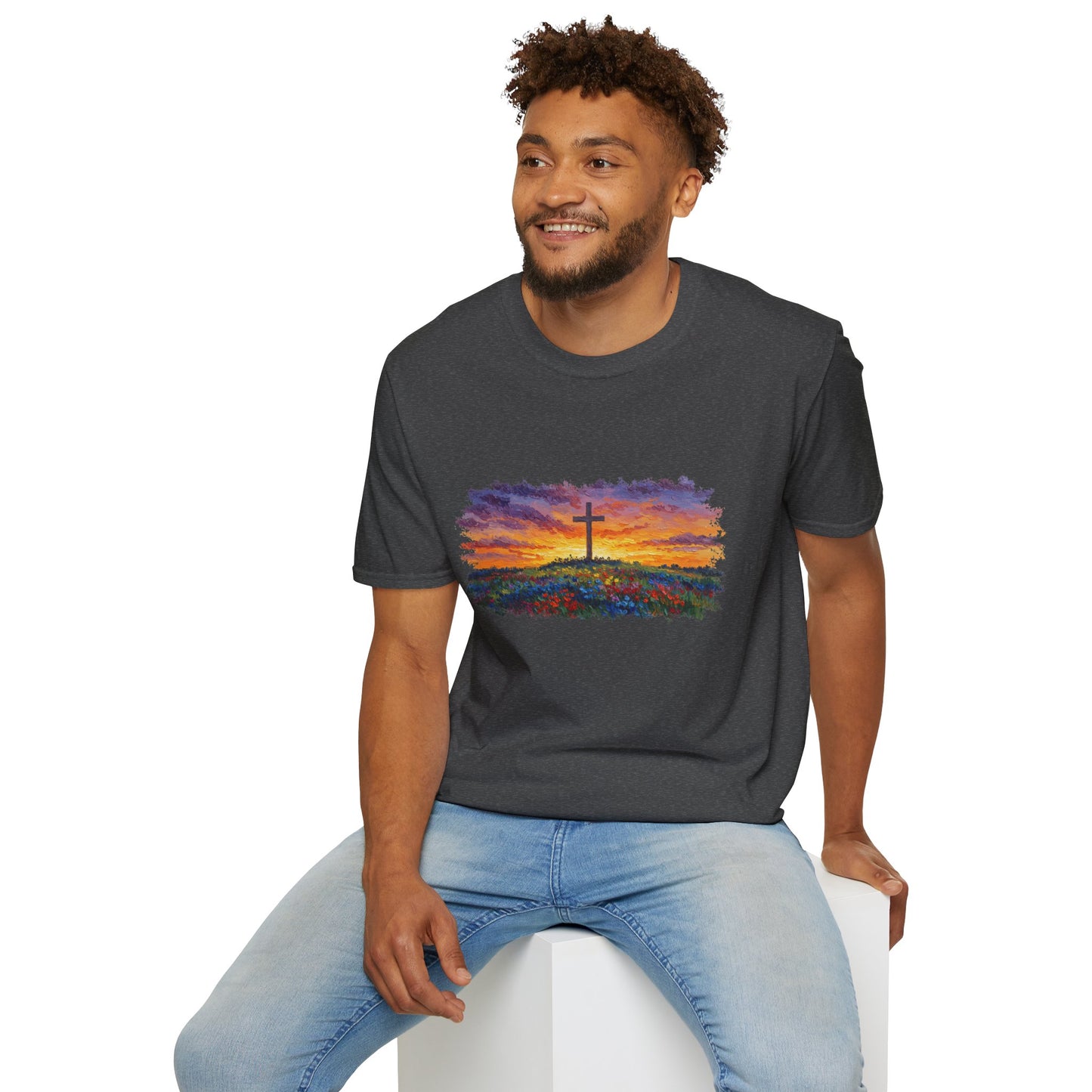Van Gogh-Style Cross Sunset T-Shirt | Christian Faith Tee, Impressionist Nature Cross Shirt, Sunset Religious Art, Faith & Landscape Gift