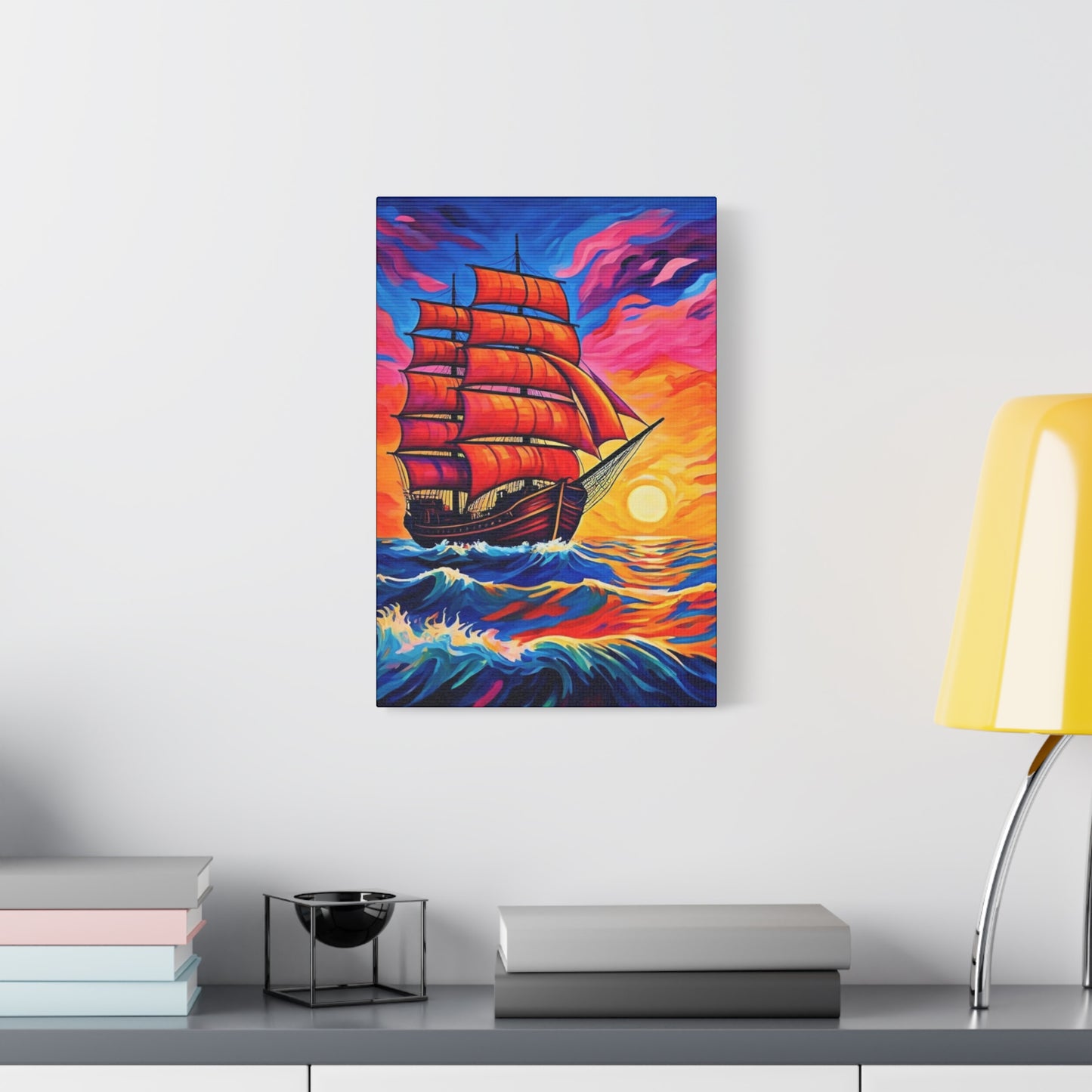 Canvas Art - Ship Sailing at Sunset