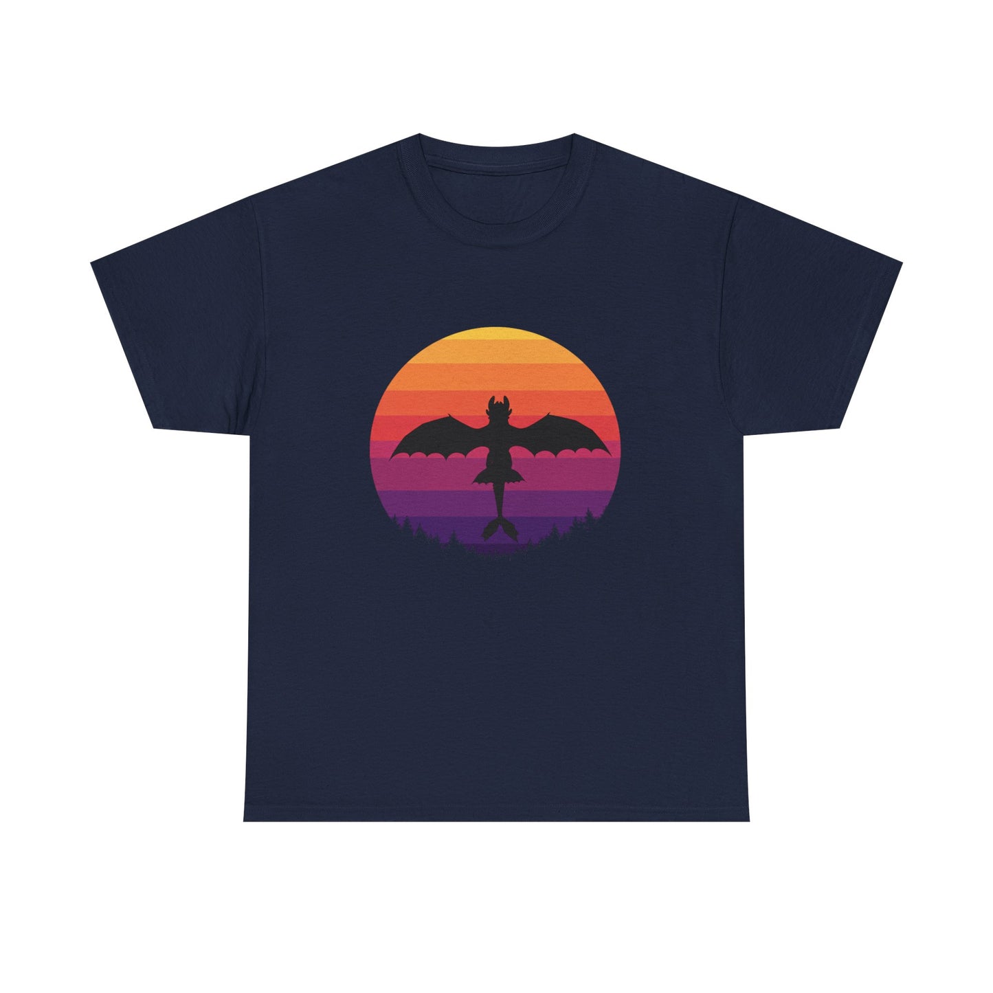 Night Dragon Sunset T-Shirt | Retro Dragon Silhouette Tee | Fantasy Dragon Shirt | Unisex Graphic Tee | Gift for Dragon Lovers