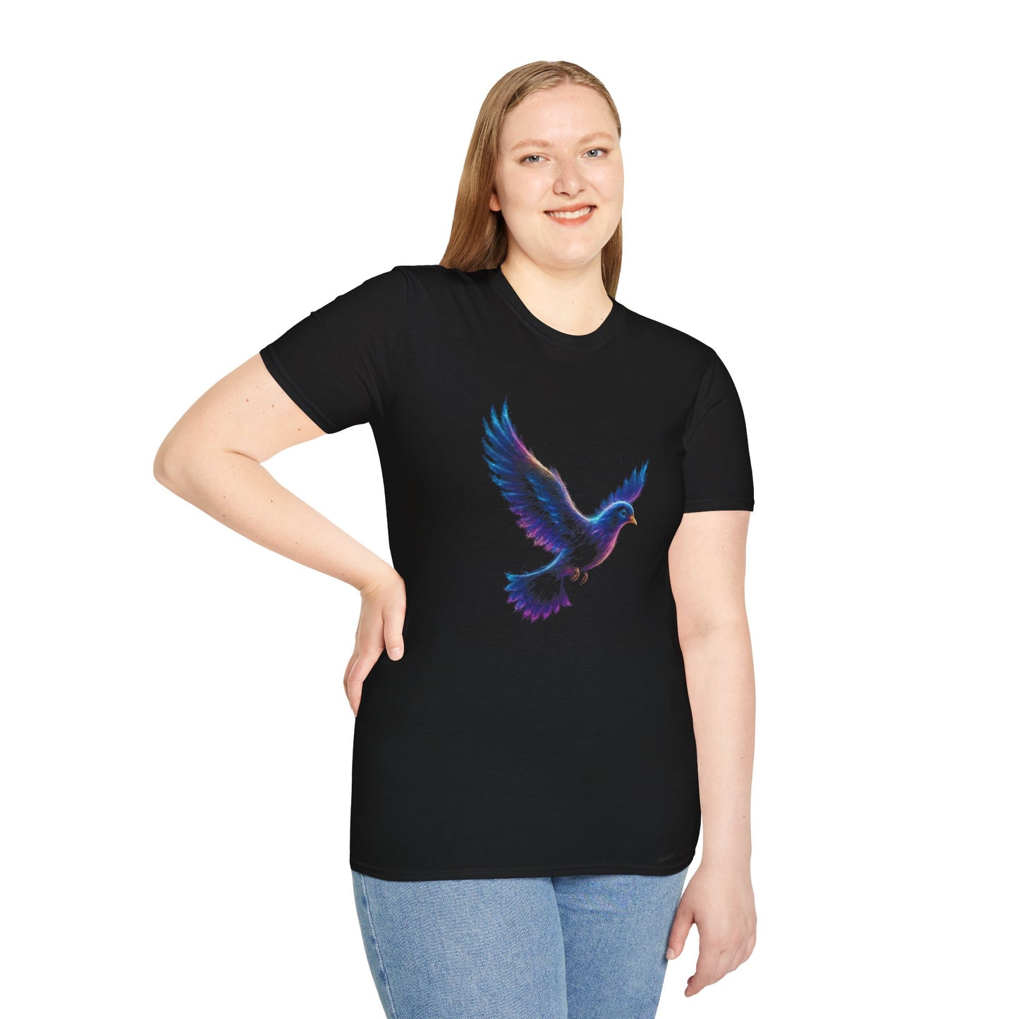 Abstract Dove Graphic Tee | Neon Spiritual Bird T-Shirt, Christian Symbol of Peace, Colorful Artsy Faith Shirt, Unique Religious Gift