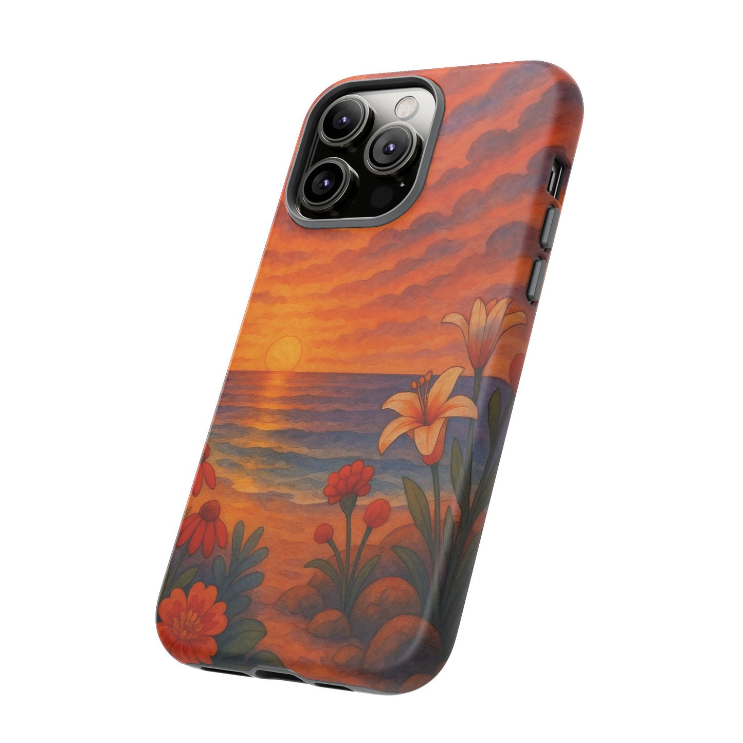 iPhone Case - Floral Ocean Sunset Watercolor Tough Case Nautical Phone Case Beach iPhone Case Ocean Sunset Theme