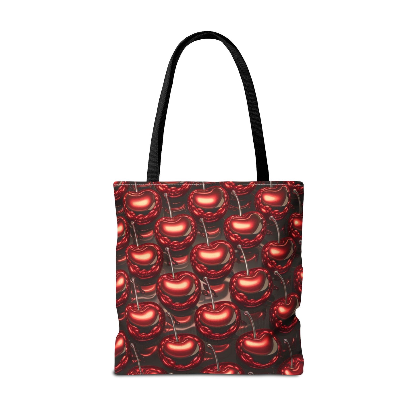 Glossy Cherry Pattern Canvas Tote Bag – Retro Black & Red Cherry Print, Coquette Cottagecore Aesthetic Shopper Tote, Fruit Lover Gift