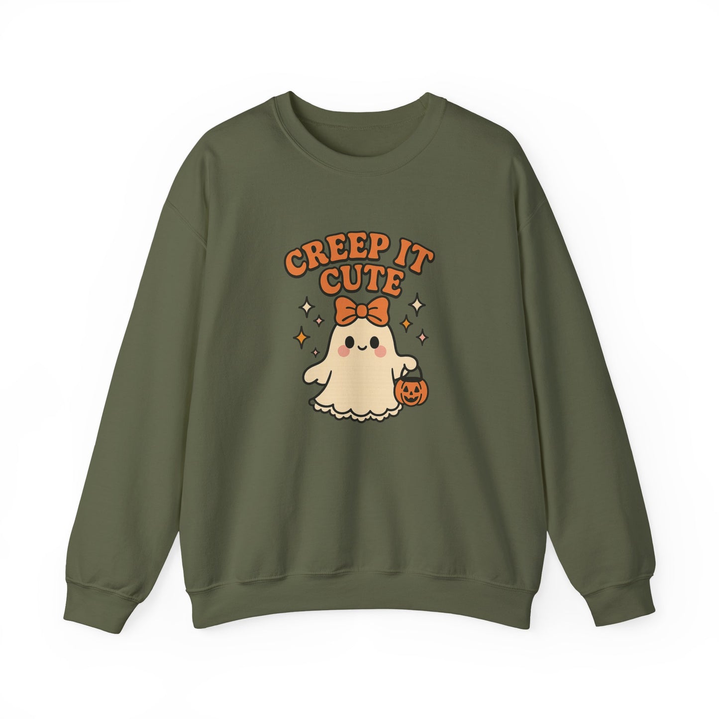Cute Ghost Sweatshirt, Creep It Cute Crewneck, Spooky Halloween Pullover, Sweet Ghost Graphic Sweatshirt, Trick-Or-Treat Gift Top