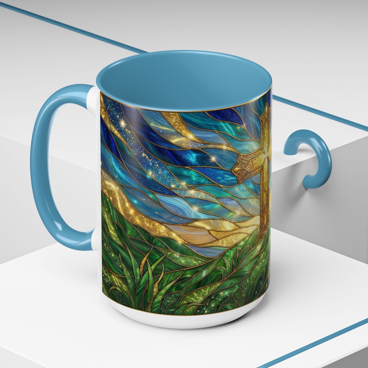 Christian Cross Mug, Stained Glass Cross Coffee Mug, Religious Gift For Christian, Faith Based Mug, Inspirational Bible Mug