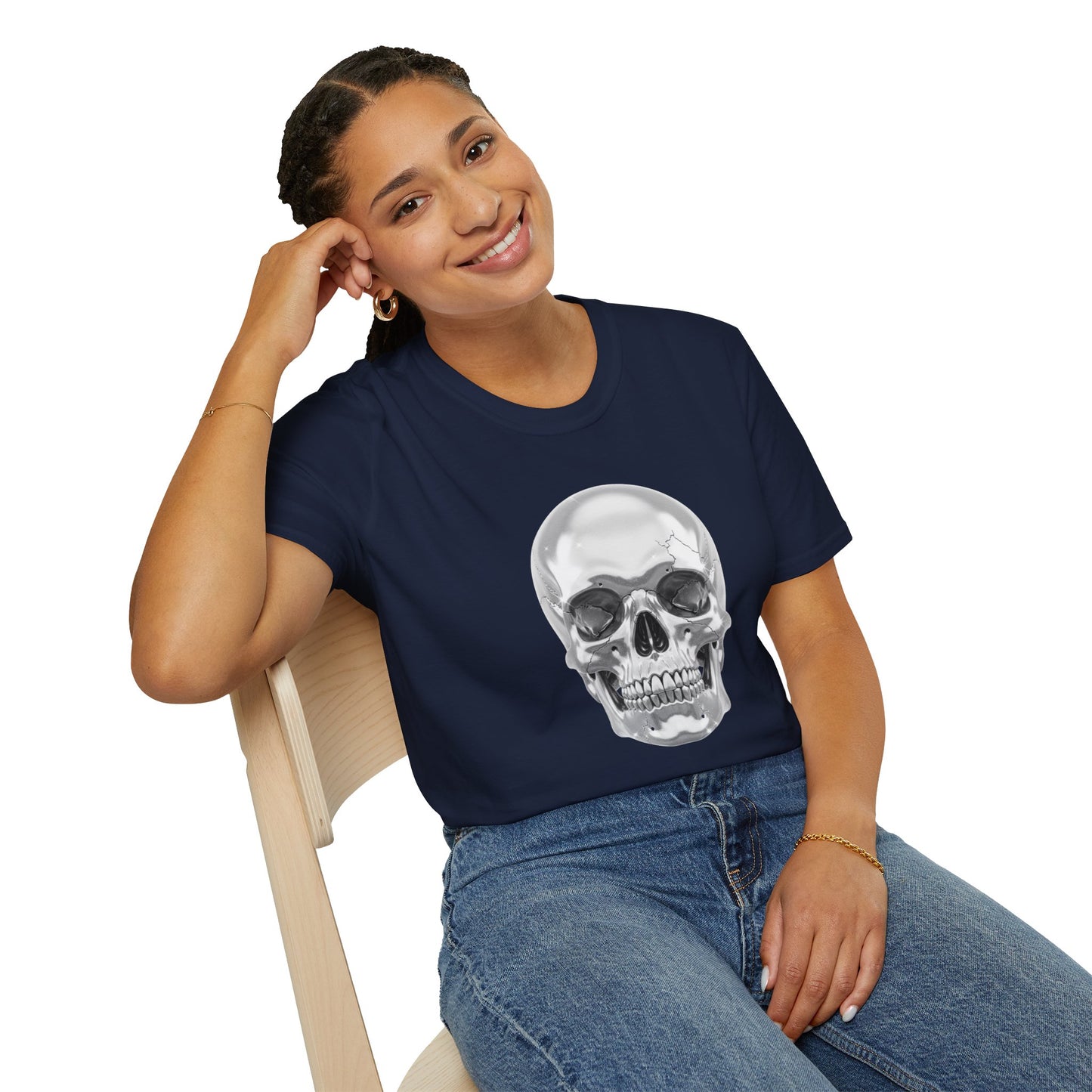 Chrome Skull Graphic Tee - Edgy Metallic Skull Shirt - Retro Rock Vibe, Dark Aesthetic, Unisex Cool Gift - Trendy Fashion Statement Top