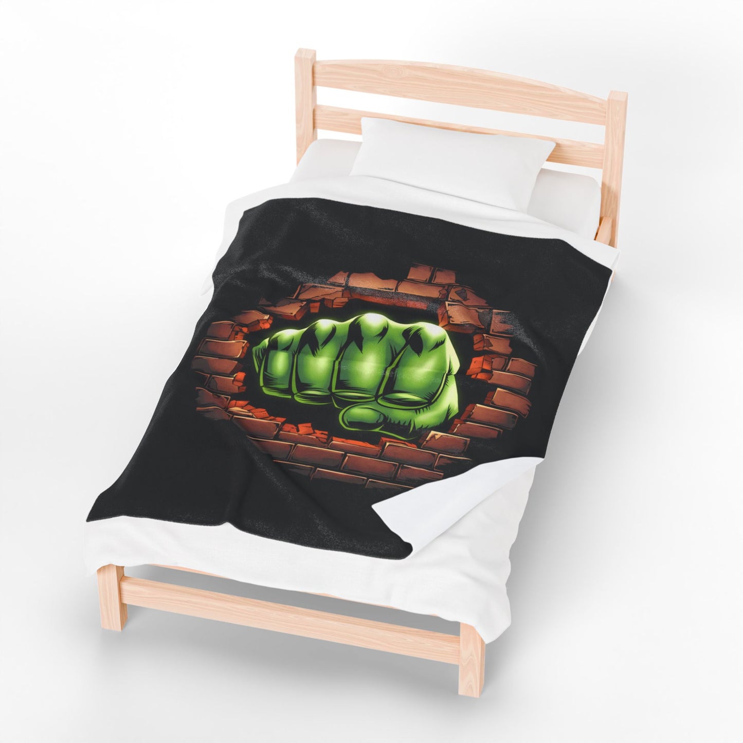 Plush Blanket Green Fist Smash Design, Green Throw, Green Comic Blanket, Geeky Decor