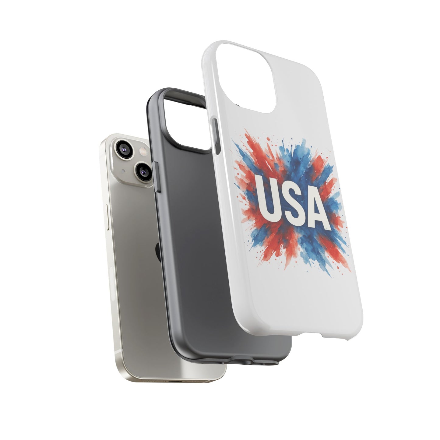 USA Splash iPhone Case - Patriotic Red White Blue Tough Cover, Dual-Layer Protection, 4th of July Memorial Day Gift