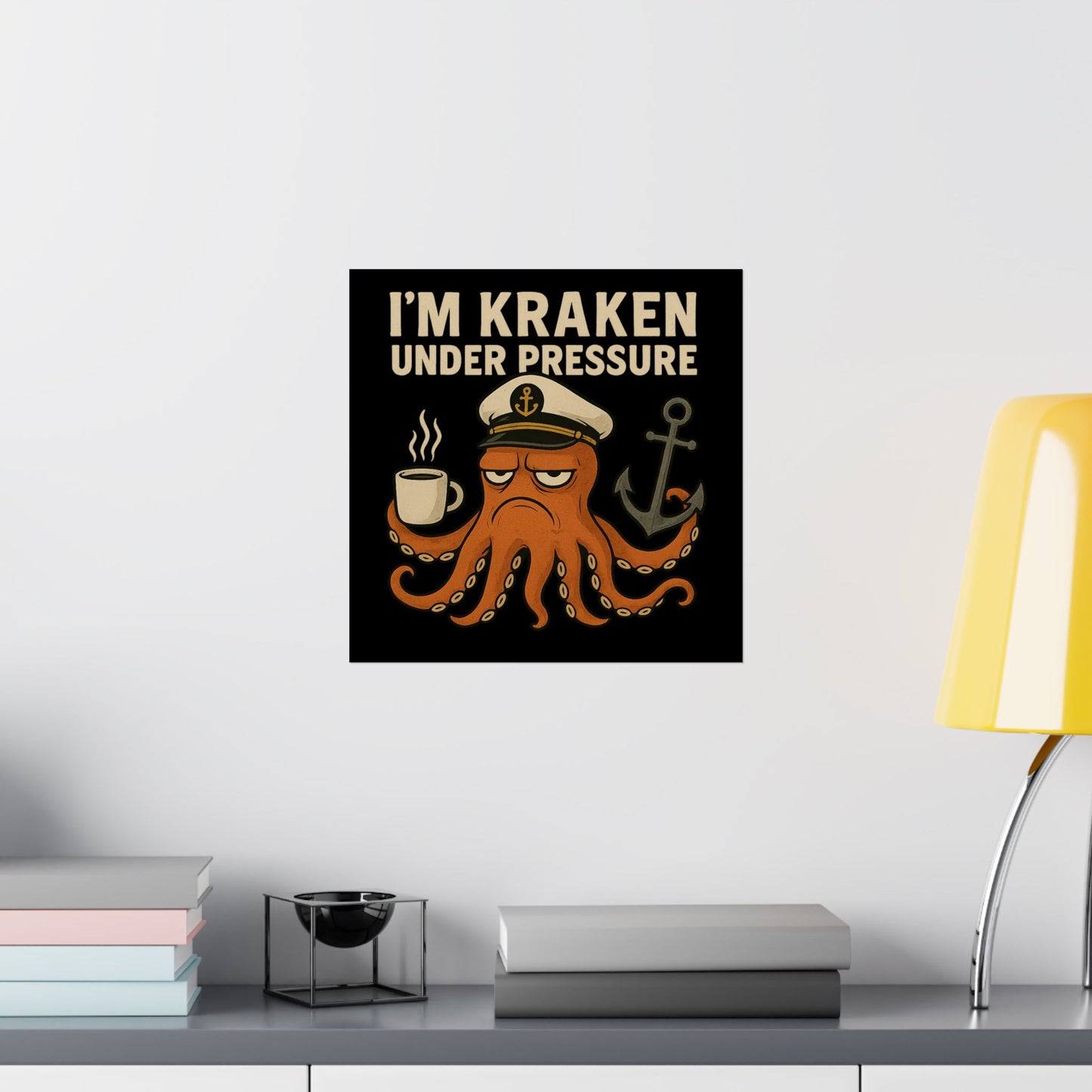 Vertical Poster with Stressed Octopus Design Nautical Decor Ocean Themed Poster Modern Home Decor Funny Poster