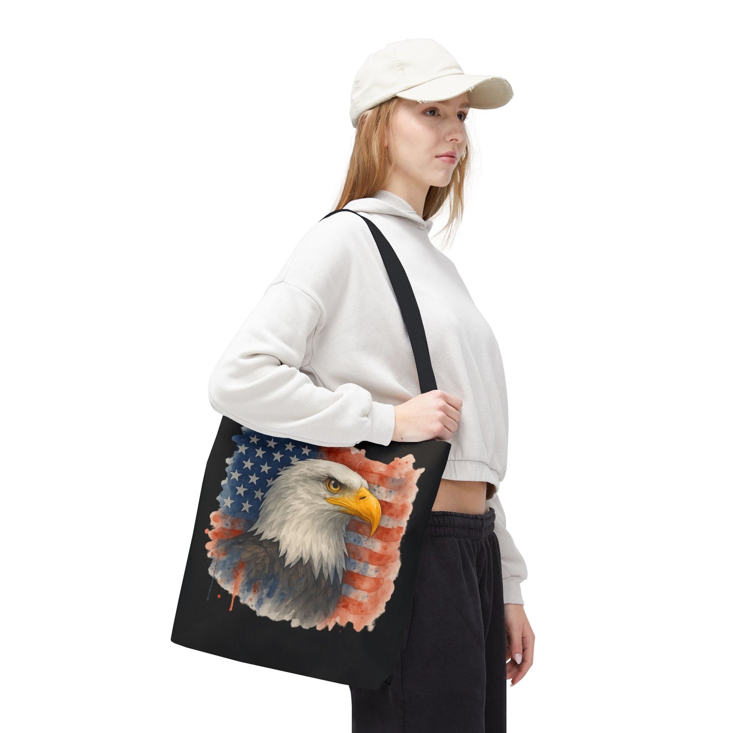 Patriotic Tote Bag with American Flag and Bald Eagle Watercolor Print 4th of July Bag Memorial Day Tote Veteran's Day Tote Bag