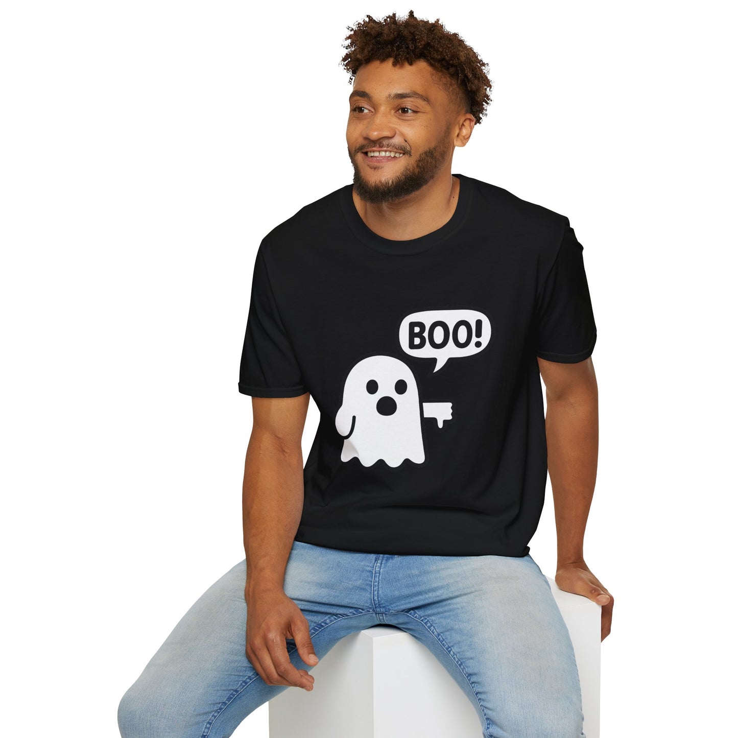 Cute Ghost Thumbs-Down 'Boo' Tee | Funny Halloween Play on Words Shirt | Spooky Season Ghost Tee | Fall Coquette Aesthetic Tee