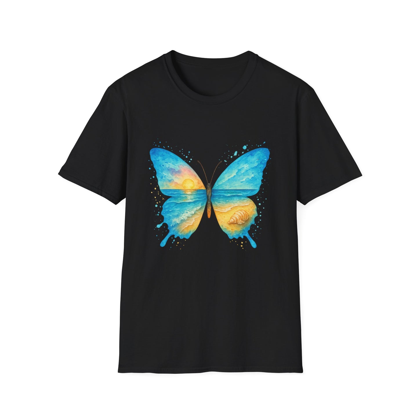 Butterfly Sunset Beach Tee - Scenic Butterfly Graphic Shirt, Nature Lover Gift, Boho Ocean Tee, Unisex Casual T-Shirt