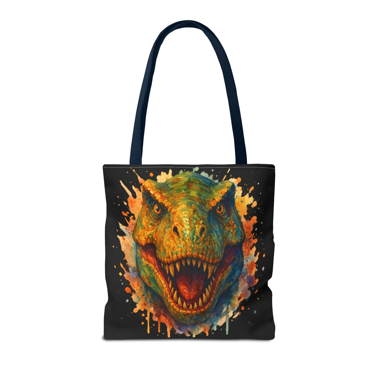 T-Rex Watercolor Tote Bag - 100% Polyester Canvas, Vibrant Dinosaur Art Bag, Reusable Beach-Market Tote, Dino Lover Gift, Bold Style